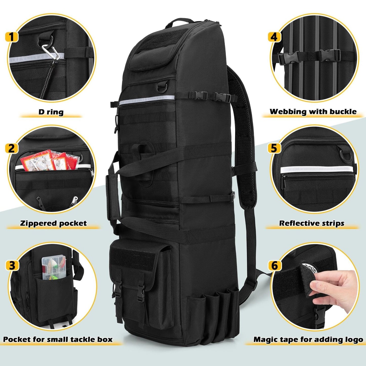 Fishing Backpack Holds 8 Rods & Reels, Fishing Tackle Bag with Compartment Fo...