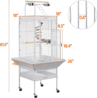 61-Inch Wrought Iron Selection Play Top Large Parrot Bird Cage, White