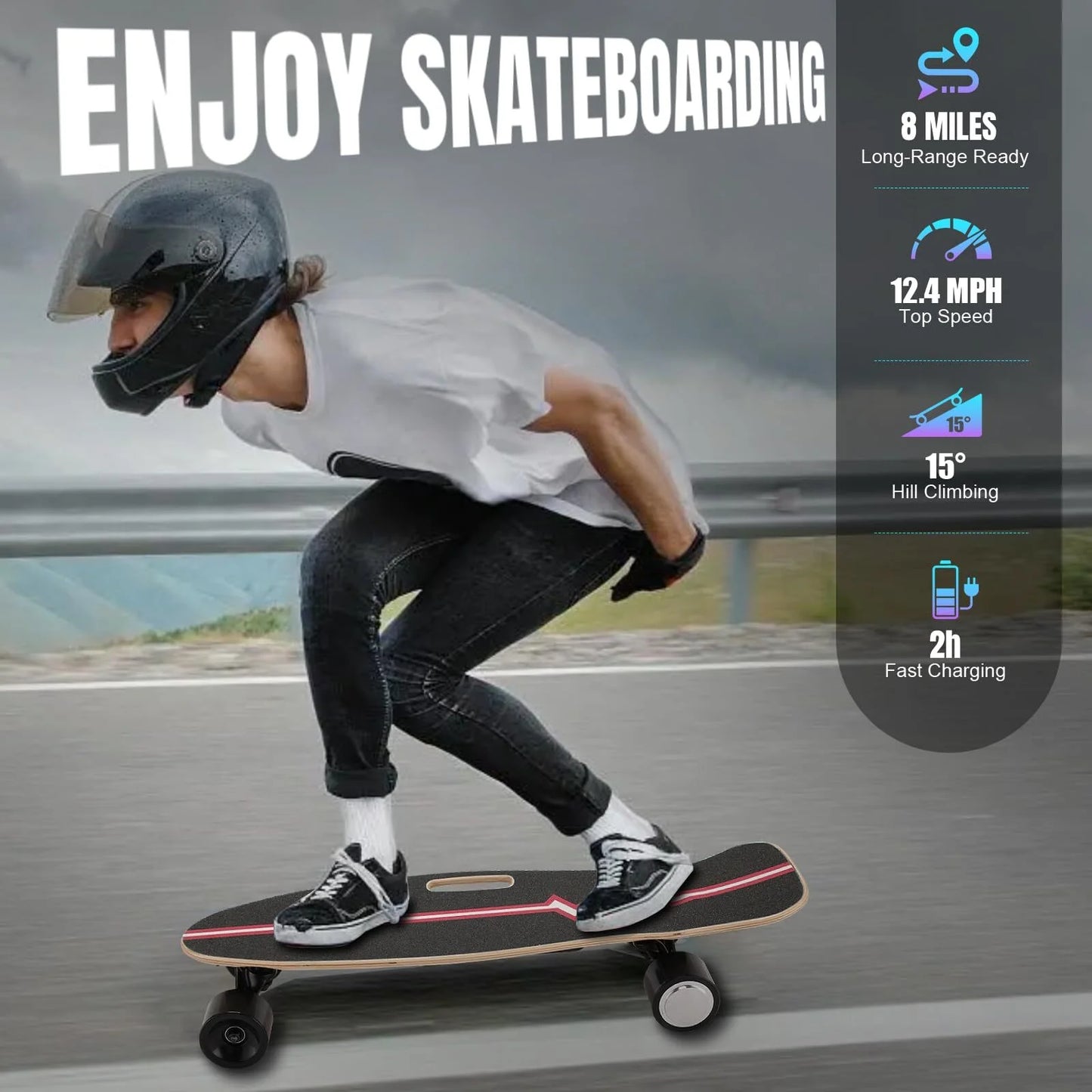 Electric Skateboard, 350W Electric Skateboard with Wireless Remote Control for Adult Teens, 12.4MPH Top Speed, 8 Miles Max Range, 3-Speed Adjustment, Load up to 220Lbs