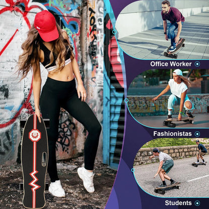 Electric Skateboard, 350W Electric Skateboard with Wireless Remote Control for Adult Teens, 12.4MPH Top Speed, 8 Miles Max Range, 3-Speed Adjustment, Load up to 220Lbs