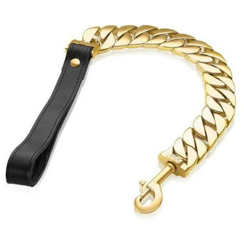 14K Gold-Plated Cuban Link Dog Leash by Big Dog Chains