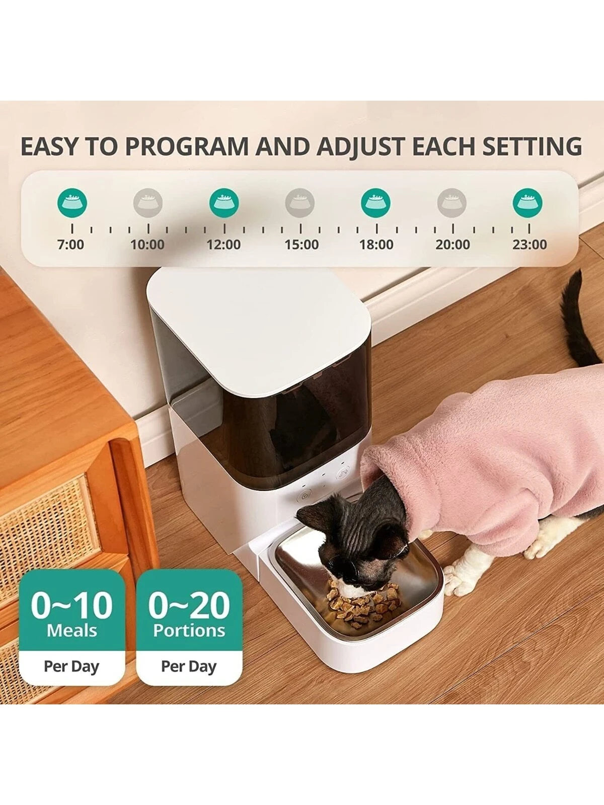 Cat Feeder W/App 4L Dog Food Dispenser Programmable Pet Feeder