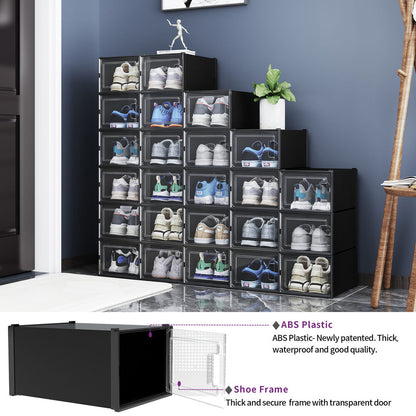 XL 24Pcs Shoe Box Stackable Shoe Storage Organizer Sneaker Container Black