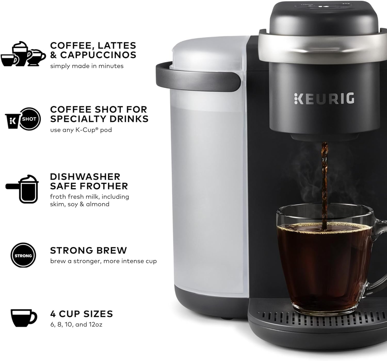 K-Cafe K-Duo Single Serve Coffee, Latte and Cappuccino Maker, 32 K-Cup Pods, Dark Charcoal