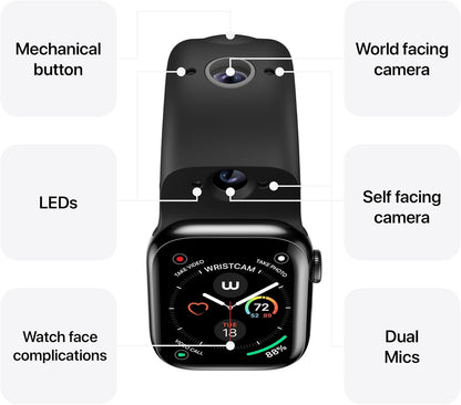 , Smart Dual-Camera Band for Apple Watch (Apple Mfi Certified), 8MP Sensor, Full HD Video/720P Sport Mode, (New) Pro. Image Stabilization, Wifi, IP68 Water Resistant, Siri Integration