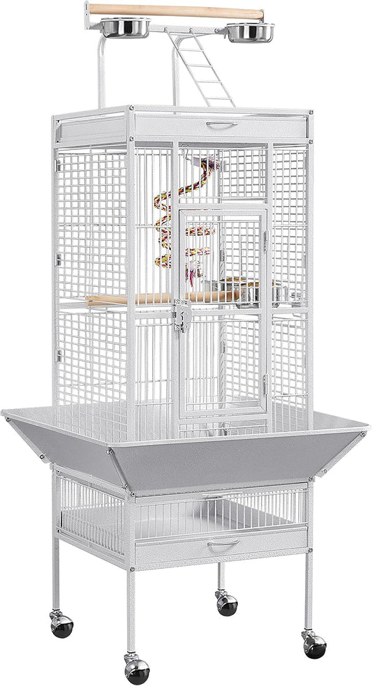 61-Inch Wrought Iron Selection Play Top Large Parrot Bird Cage, White