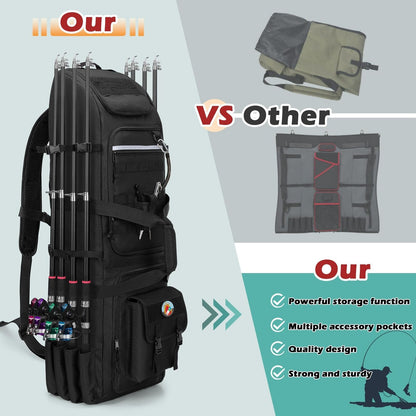 Fishing Backpack Holds 8 Rods & Reels, Fishing Tackle Bag with Compartment Fo...