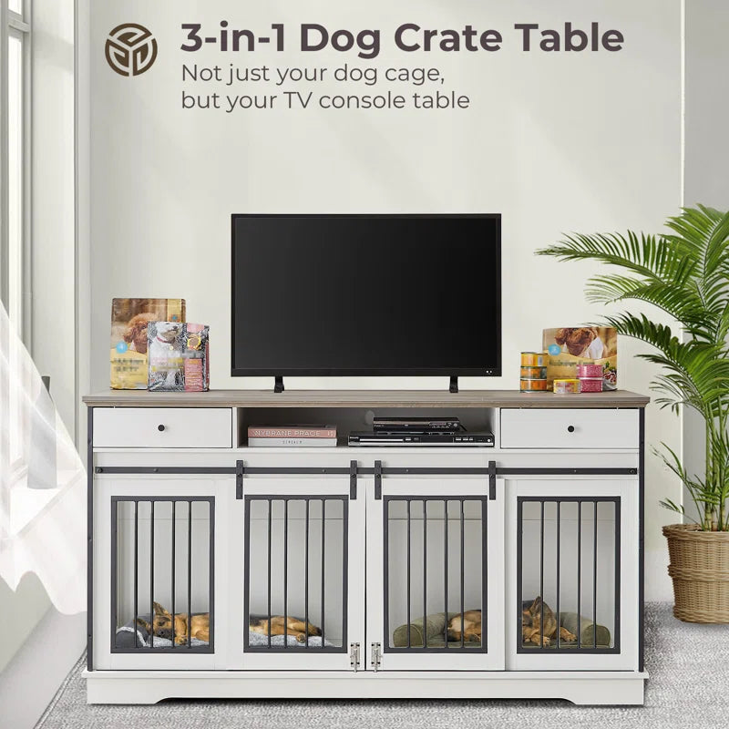 Dog Crate Furniture Large Breed Tv Stand with 2 Drawers End Table, 60.1''W*23.6''D*36''H