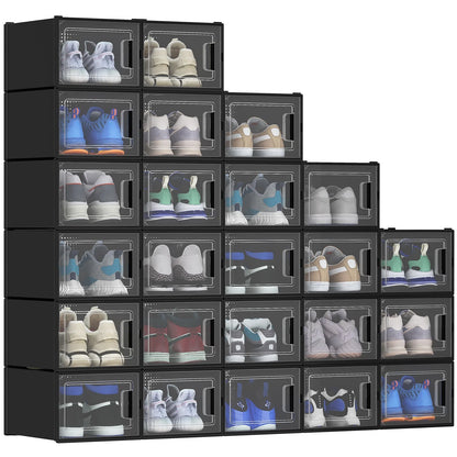 XL 24Pcs Shoe Box Stackable Shoe Storage Organizer Sneaker Container Black