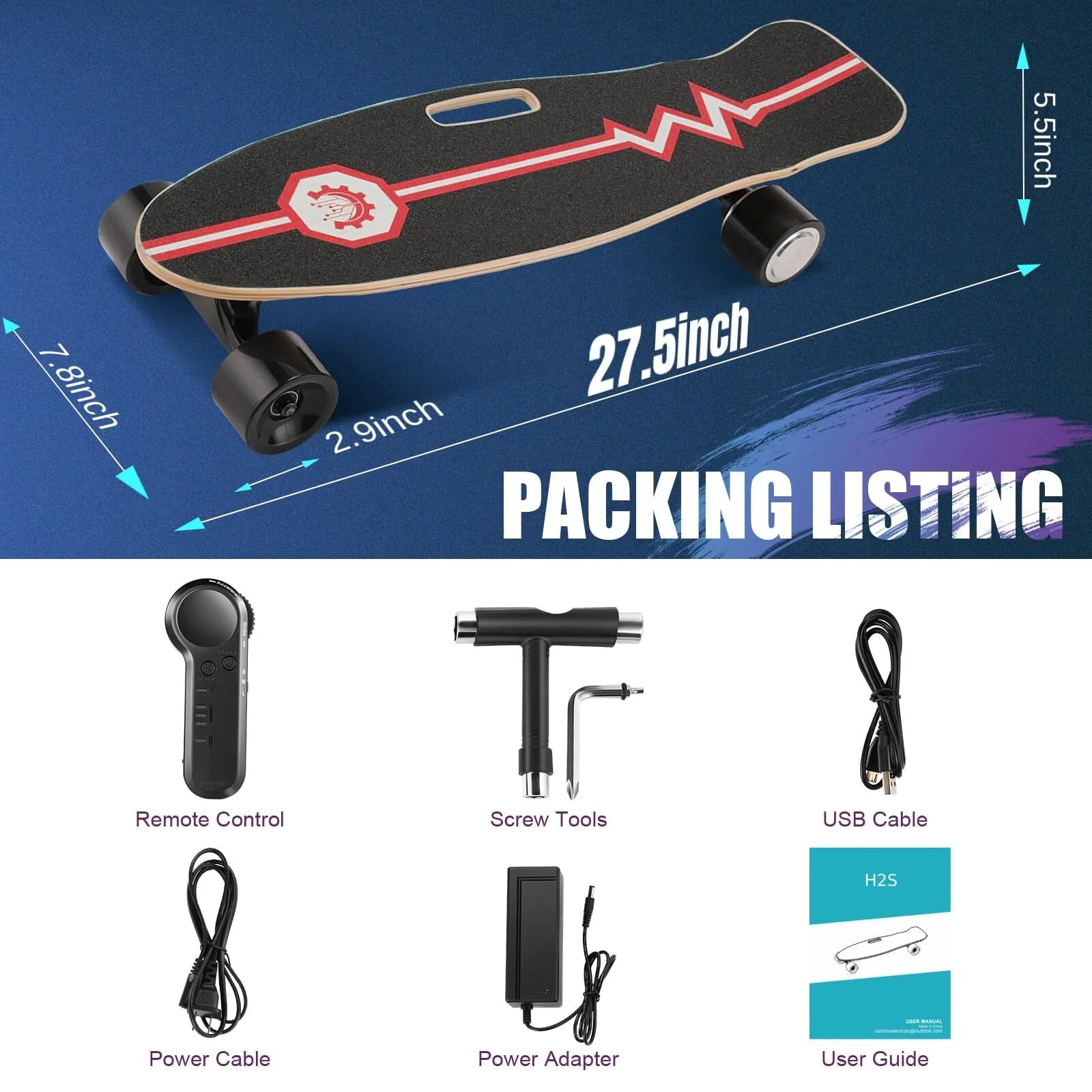 Electric Skateboard, 350W Electric Skateboard with Wireless Remote Control for Adult Teens, 12.4MPH Top Speed, 8 Miles Max Range, 3-Speed Adjustment, Load up to 220Lbs