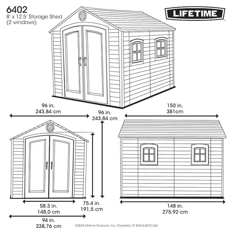 8-Ft X 12-Ft Lifetime Storage Shed Gable Resin Storage Shed (Floor Included)