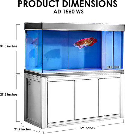 185 Gallon Aquarium Fish Tank LED Light Pump Freshwater Filter Upright Fishtank Stand Bundle Straight Corners Ultra Clear Tempered Glass with Complete Aquarium Setup (White with Silver Trim)