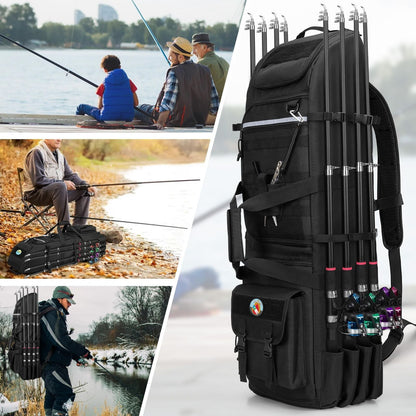 Fishing Backpack Holds 8 Rods & Reels, Fishing Tackle Bag with Compartment Fo...