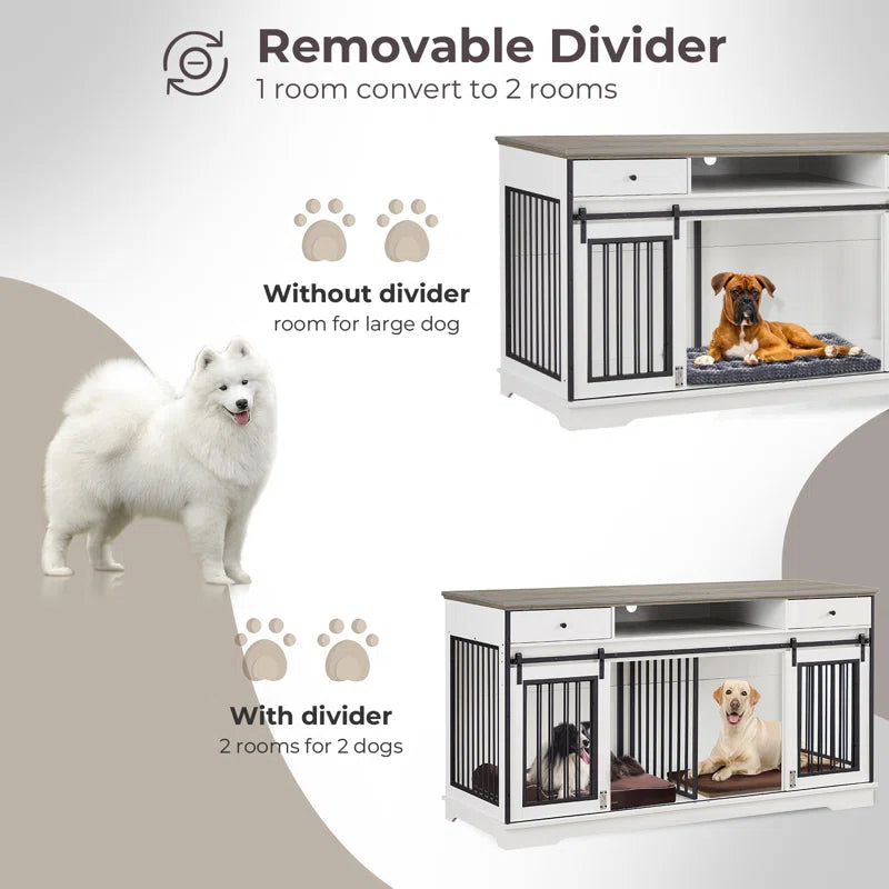 Dog Crate Furniture Large Breed Tv Stand with 2 Drawers End Table, 60.1''W*23.6''D*36''H