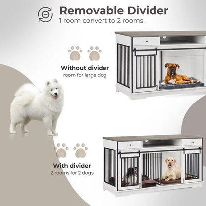 Dog Crate Furniture Large Breed Tv Stand with 2 Drawers End Table, 60.1''W*23.6''D*36''H