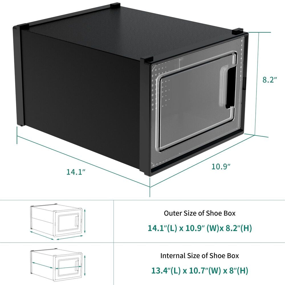 XL 24Pcs Shoe Box Stackable Shoe Storage Organizer Sneaker Container Black