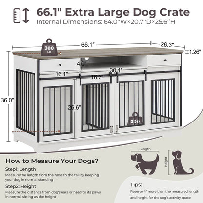 Dog Crate Furniture Large Breed Tv Stand with 2 Drawers End Table, 60.1''W*23.6''D*36''H