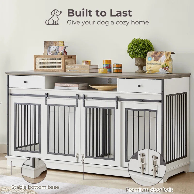 Dog Crate Furniture Large Breed Tv Stand with 2 Drawers End Table, 60.1''W*23.6''D*36''H