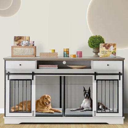 Dog Crate Furniture Large Breed Tv Stand with 2 Drawers End Table, 60.1''W*23.6''D*36''H