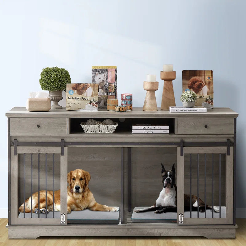 Dog Crate Furniture Large Breed Tv Stand with 2 Drawers End Table, 60.1''W*23.6''D*36''H